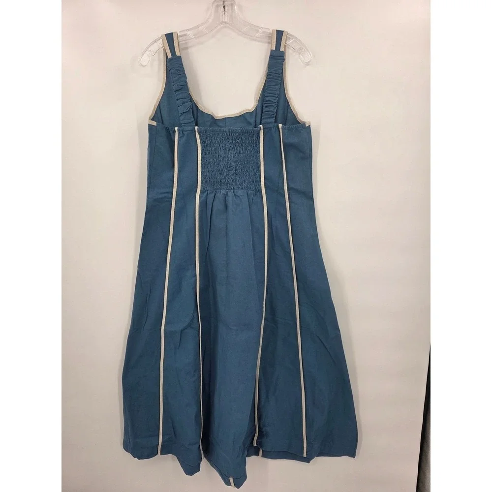 SIMPLY SOUTHERN Denim Blue Midi Dress Ivory Piping Sleeveless Summer XXL NWT